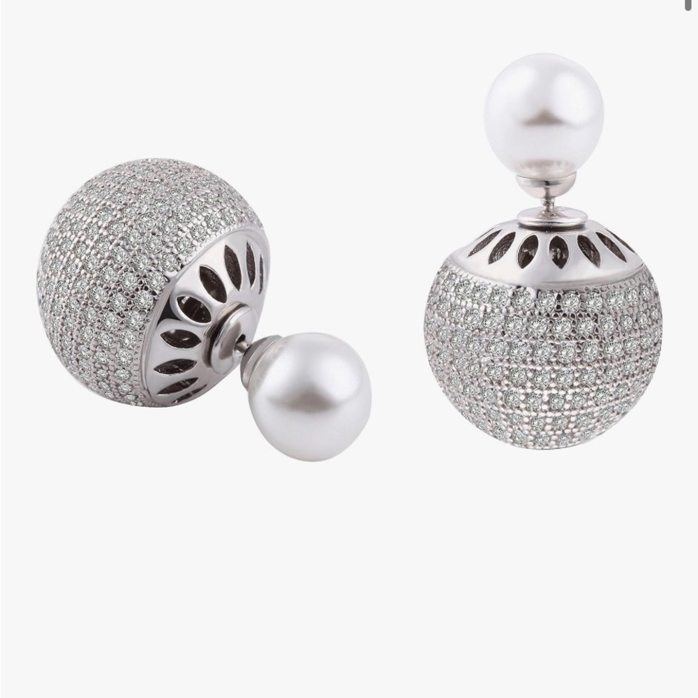 🆕 Silver Pearl Crystal Earrings - wear 2 ways!